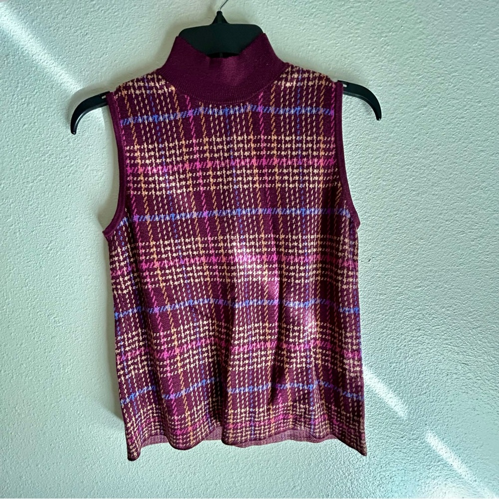 Ann Taylor Plaid Jacquard Mock Neck Sweater Vest